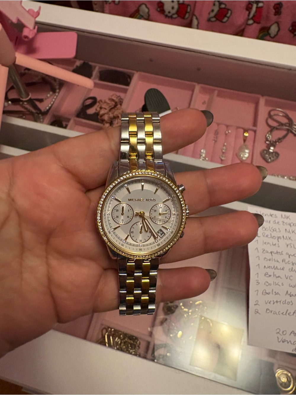 Michael Kors Two-Tone Gold and Silver Crystal-Accent Chronograph Watch